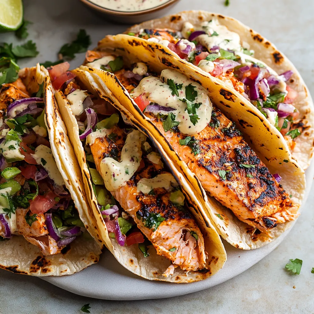 Taco ikan salmon hitam pedas